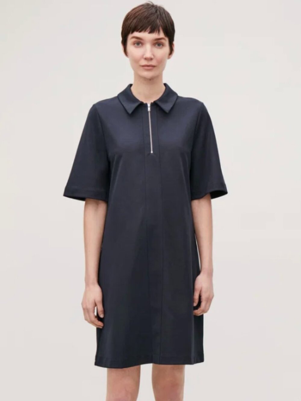 NWOT COS Navy Classic A-line Dress with Quarter Zipper Closure-Large